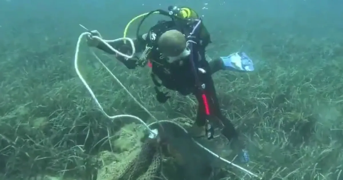İzmir’de deniz dibinden 1,5 ton ağ çıkarıldı!
